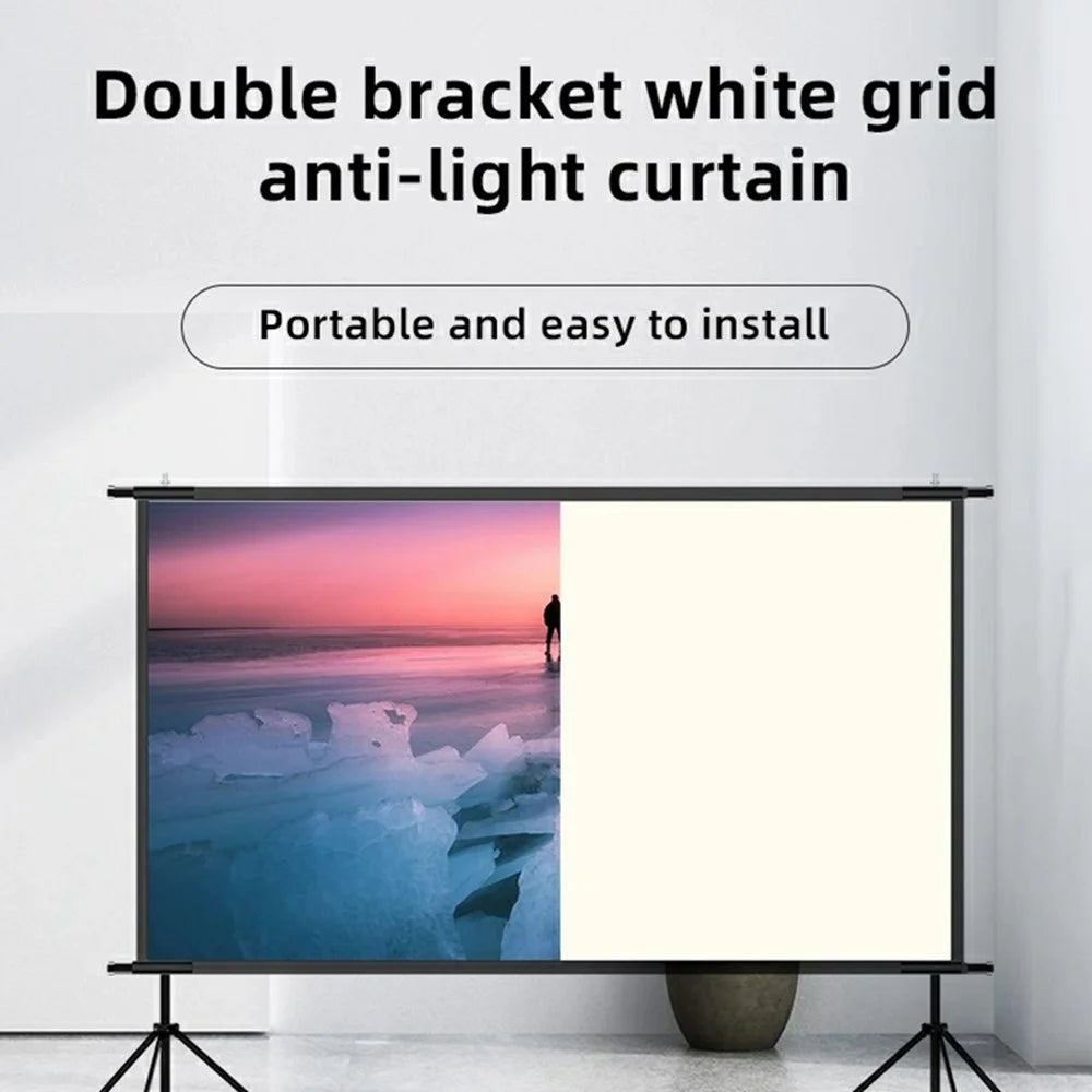 120 Inch Projector Screen 16:9 High Brightness Foldable White Grid Anti Light Curtain with Tripod Kit - 2