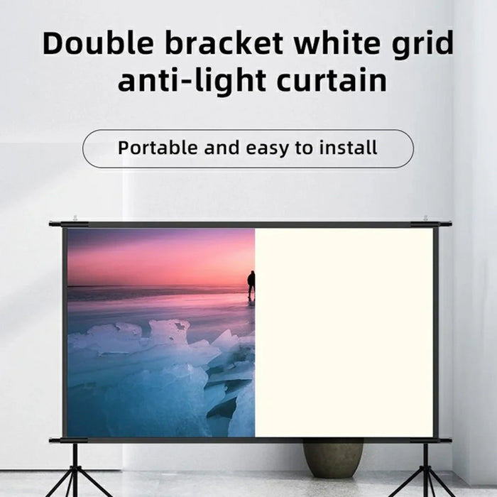 100 Inch Projector Screen 16:9 High Brightness Foldable White Grid Anti Light Curtain with Tripod Kit - 2