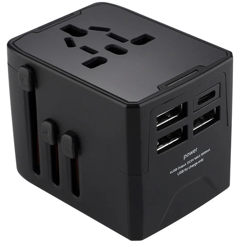 HHT520 Universal Global Travel Power Adapter Type-C + 3xUSB Charger Plug Converter - Black - 1