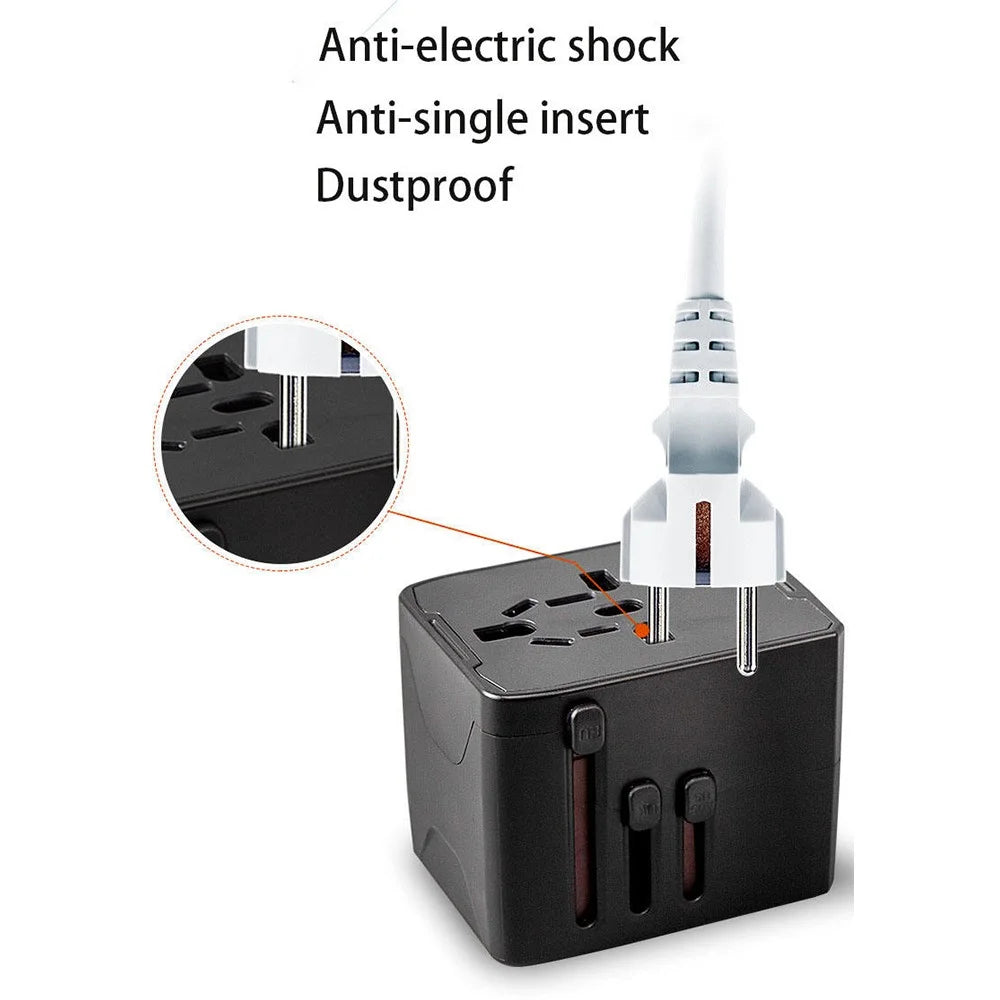 HHT520 Universal Global Travel Power Adapter Type-C + 3xUSB Charger Plug Converter - Black - 3