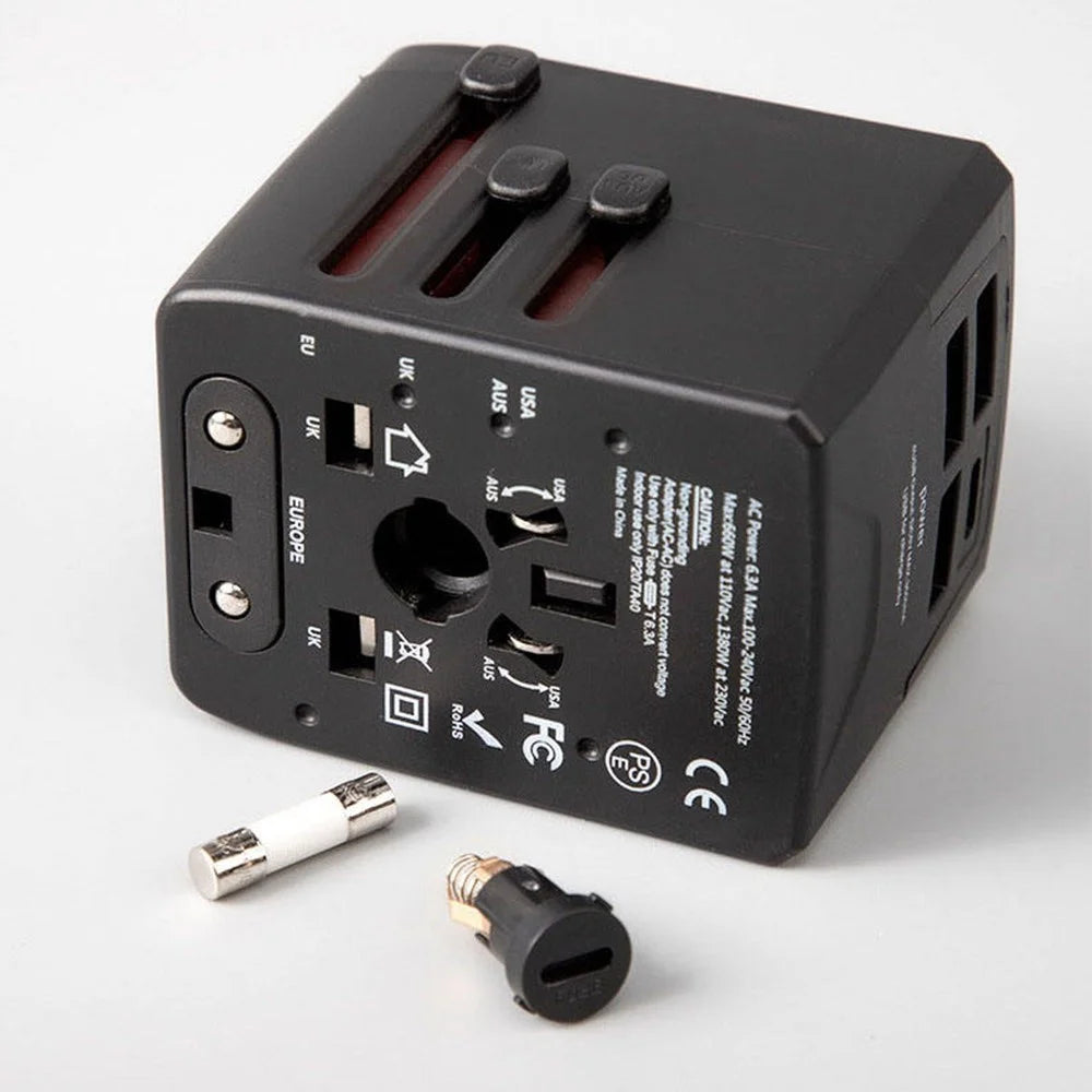 HHT520 Universal Global Travel Power Adapter Type-C + 3xUSB Charger Plug Converter - Black - 6