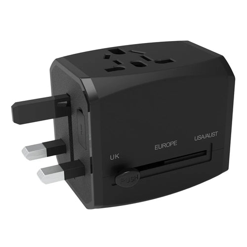HHT525 Type-C + 2xUSB Universal Global Travel Power Adapter Charger Plug Converter - Black - 1
