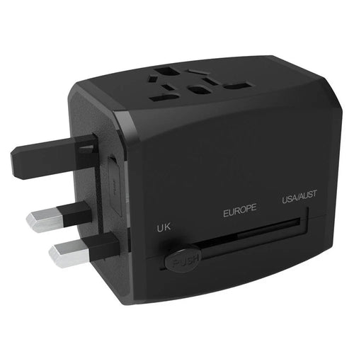 HHT525 Universal Global Travel Power Adapter 3 USB Ports Charger Plug Converter - Black - 1