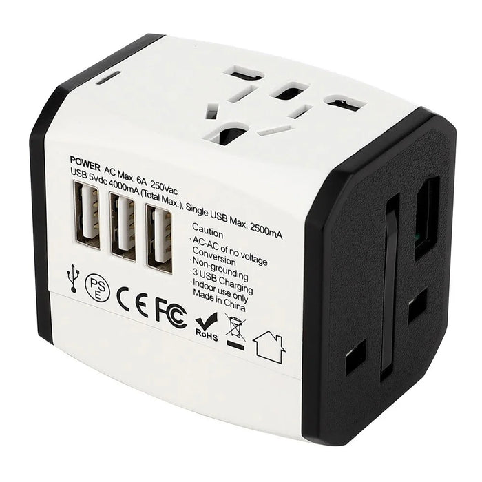 HHT525 Universal Global Travel Power Adapter 3 USB Ports Charger Plug Converter - Black - 2
