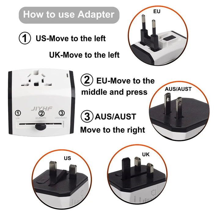 HHT525 Universal Global Travel Power Adapter 3 USB Ports Charger Plug Converter - Black - 3