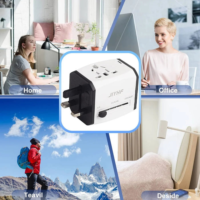 HHT525 Universal Global Travel Power Adapter 3 USB Ports Charger Plug Converter - Black - 7