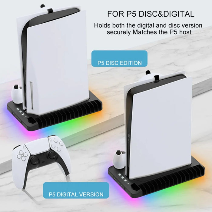 GAMINJA P58 For Sony PS5 Slim / Playstation 5 Game Console Cooling Stand Gamepad Charging Dock Headphone Holder - Black - 3