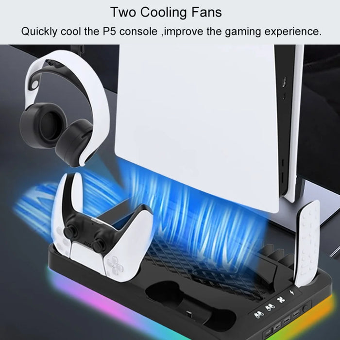 GAMINJA P58 For Sony PS5 Slim / Playstation 5 Game Console Cooling Stand Gamepad Charging Dock Headphone Holder - Black - 4