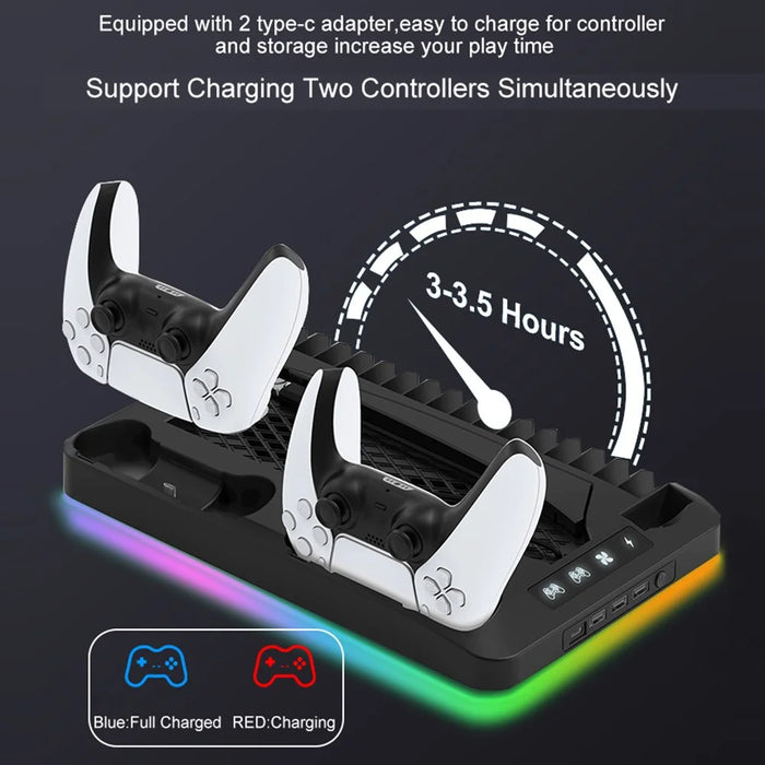 GAMINJA P58 For Sony PS5 Slim / Playstation 5 Game Console Cooling Stand Gamepad Charging Dock Headphone Holder - Black - 5
