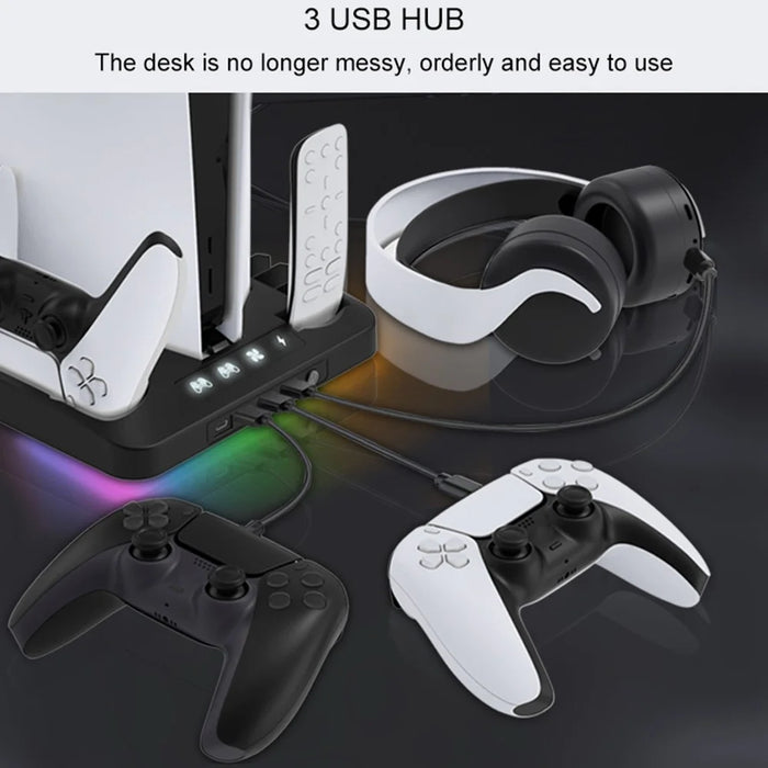 GAMINJA P58 For Sony PS5 Slim / Playstation 5 Game Console Cooling Stand Gamepad Charging Dock Headphone Holder - Black - 6