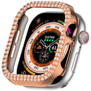 For Apple Watch Series 11 / 10 42mm Double Row Rhinestone Decor Hollow-Out Cover PC Watch Frame Case - Rose Gold - 1