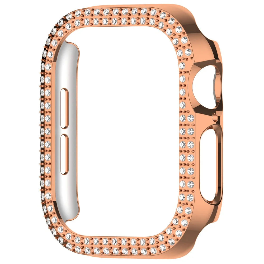 For Apple Watch Series 11 / 10 46mm Double Row Rhinestone Decor Hollow-Out Cover PC Watch Frame Case - Rose Gold - 2