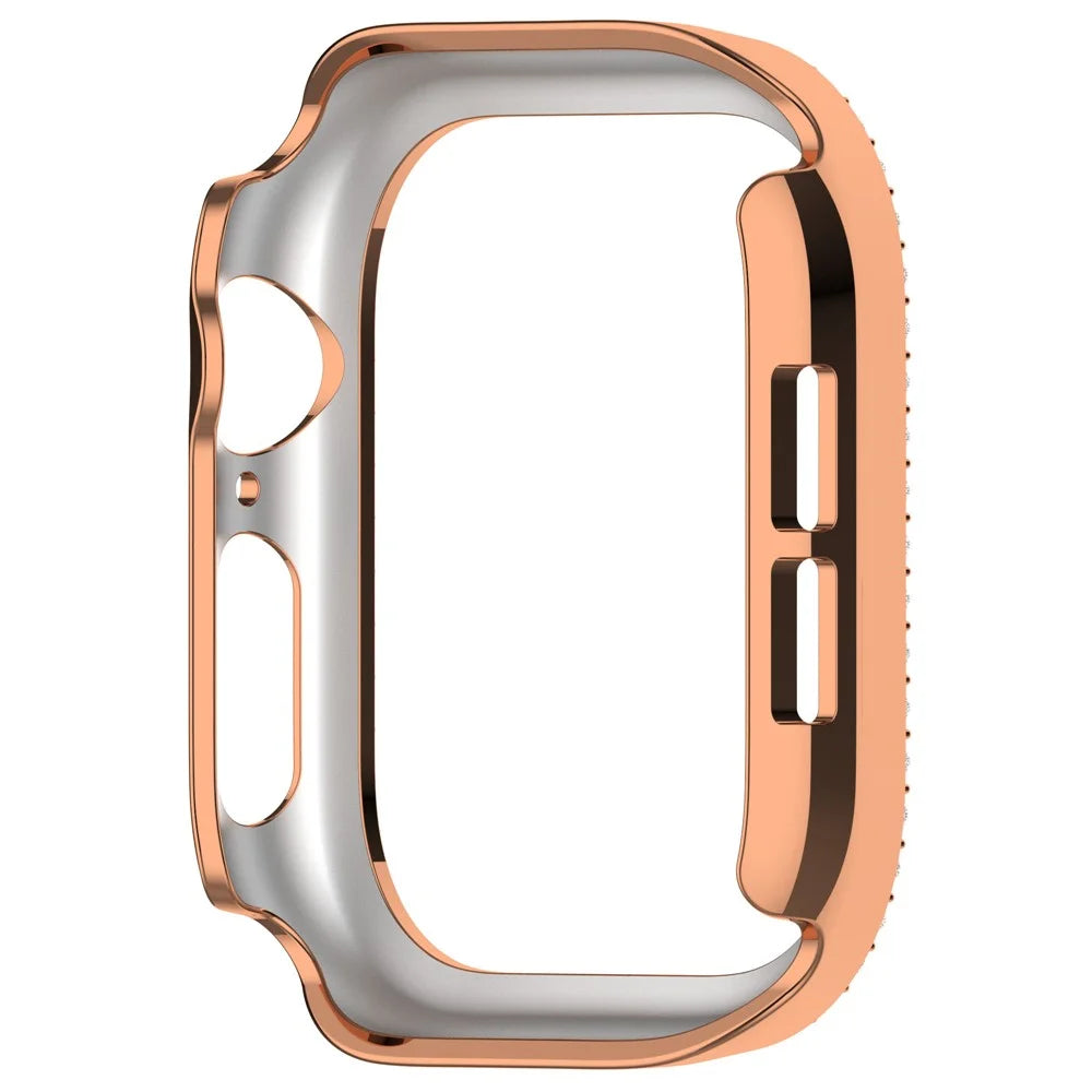 For Apple Watch Series 11 / 10 46mm Double Row Rhinestone Decor Hollow-Out Cover PC Watch Frame Case - Rose Gold - 3