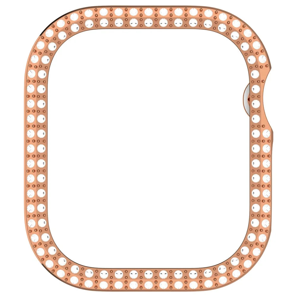For Apple Watch Series 11 / 10 46mm Double Row Rhinestone Decor Hollow-Out Cover PC Watch Frame Case - Rose Gold - 4