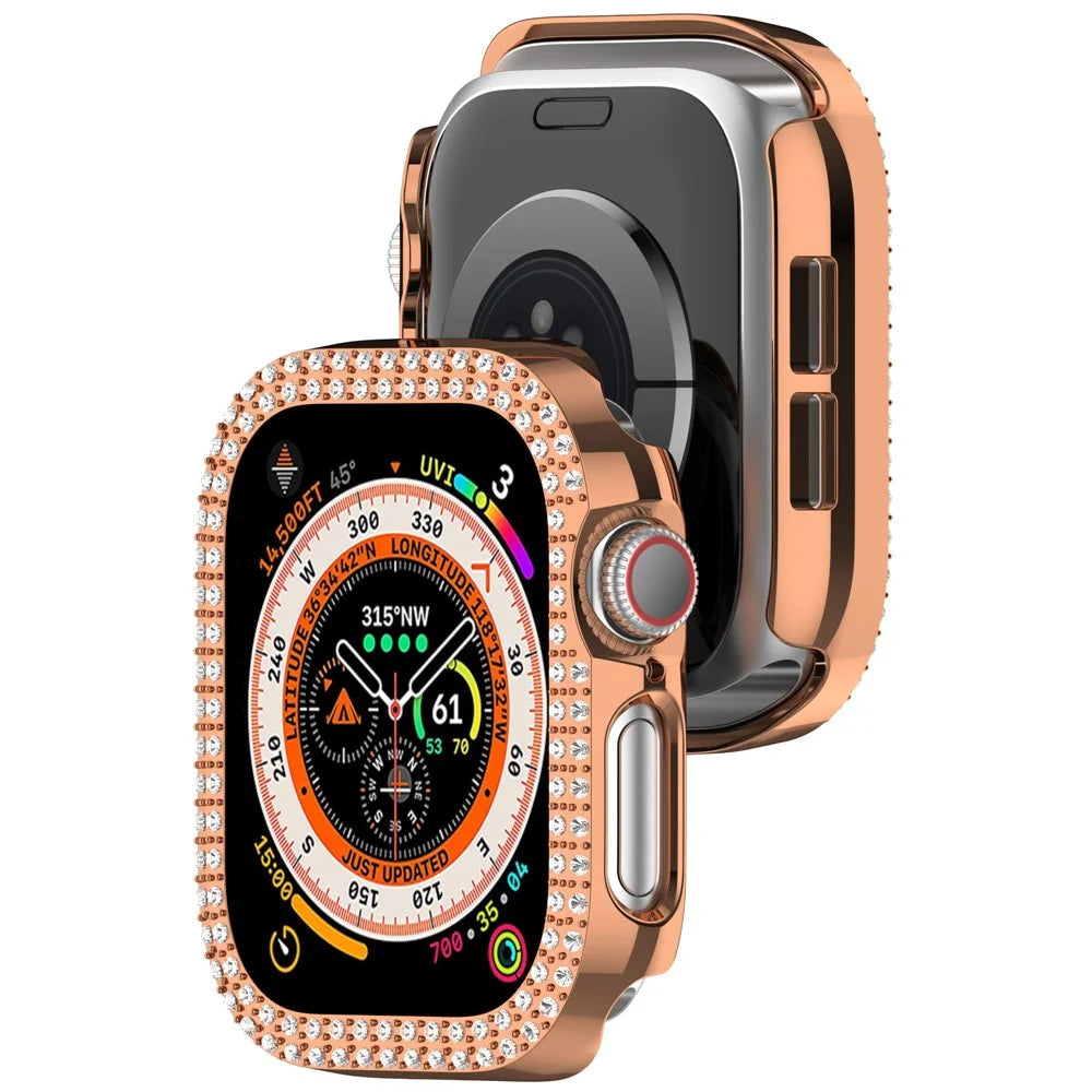 For Apple Watch Series 11 / 10 46mm Double Row Rhinestone Decor Hollow-Out Cover PC Watch Frame Case - Rose Gold - 6