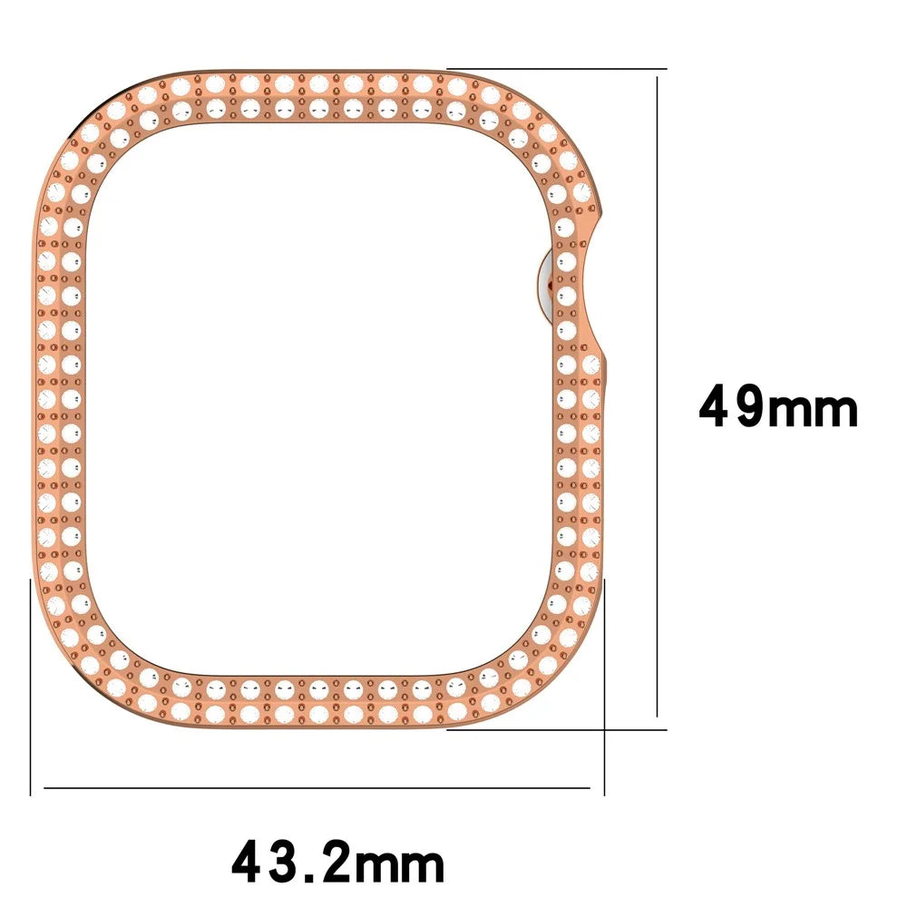 For Apple Watch Series 11 / 10 46mm Double Row Rhinestone Decor Hollow-Out Cover PC Watch Frame Case - Rose Gold - 7
