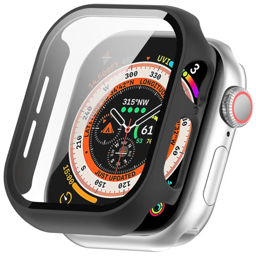 For Apple Watch Series 11 / 10 42mm Watch Case Hard PC Cover with Tempered Glass Screen Film - Black - 1
