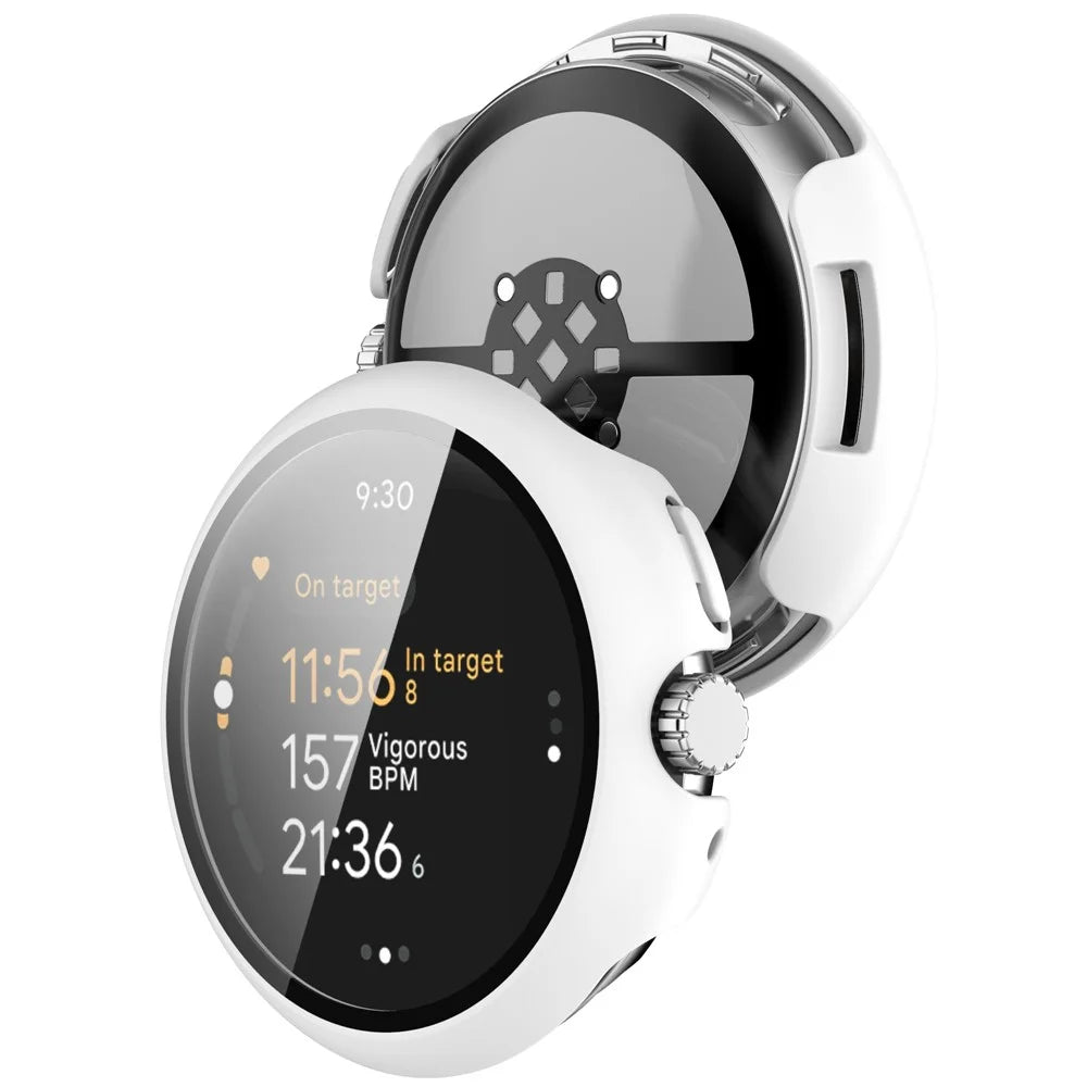 For Google Pixel Watch 3 41mm Watch Case Hard PC Cover with Tempered Glass Screen Film - White - 3