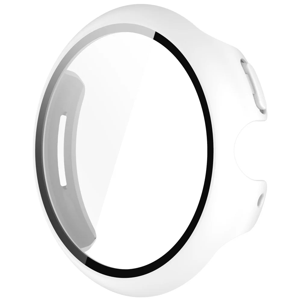 For Google Pixel Watch 3 41mm Watch Case Hard PC Cover with Tempered Glass Screen Film - White - 4