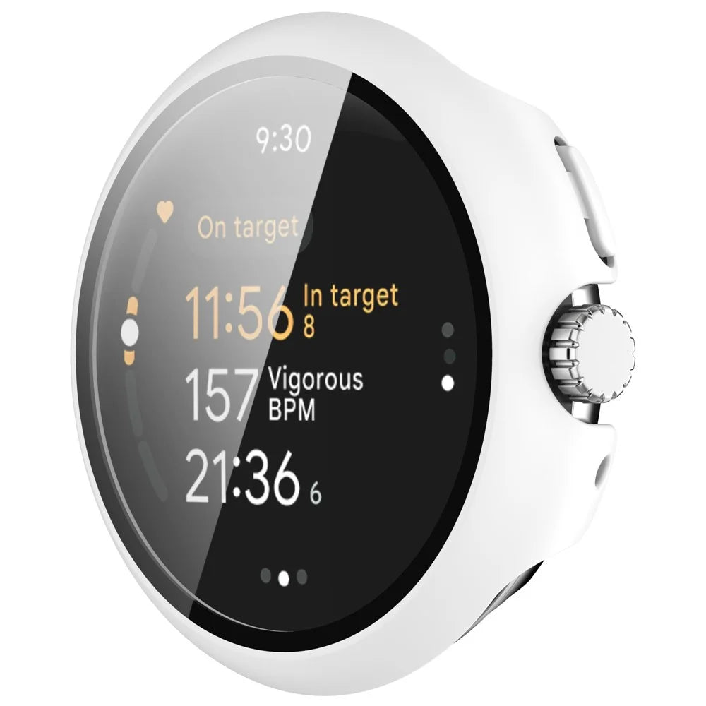 For Google Pixel Watch 3 45mm Watch Cover Hard PC Case with Tempered Glass Screen Film - White - 2