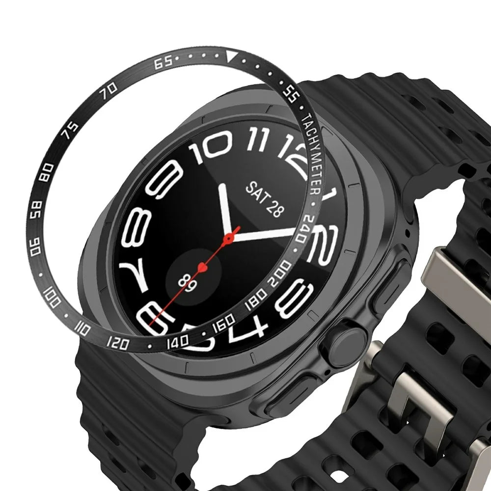Type E for Samsung Galaxy Watch7 44mm Bezel Ring Metal Bezel Styling Dial Circle - Black / White Characters - 1
