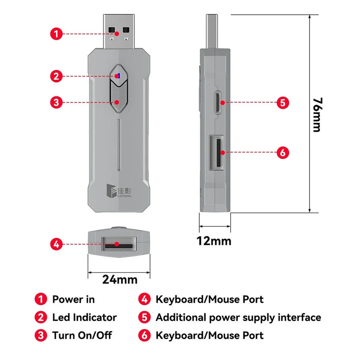 GAMWING X8 Mobile Phone Game Adapter Converter Combo Set with Keyboard, Mouse, Phone Holder - 3