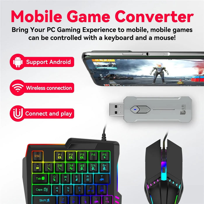 GAMWING X8 Mobile Phone Game Adapter Converter Combo Set with Keyboard, Mouse, Phone Holder - 5