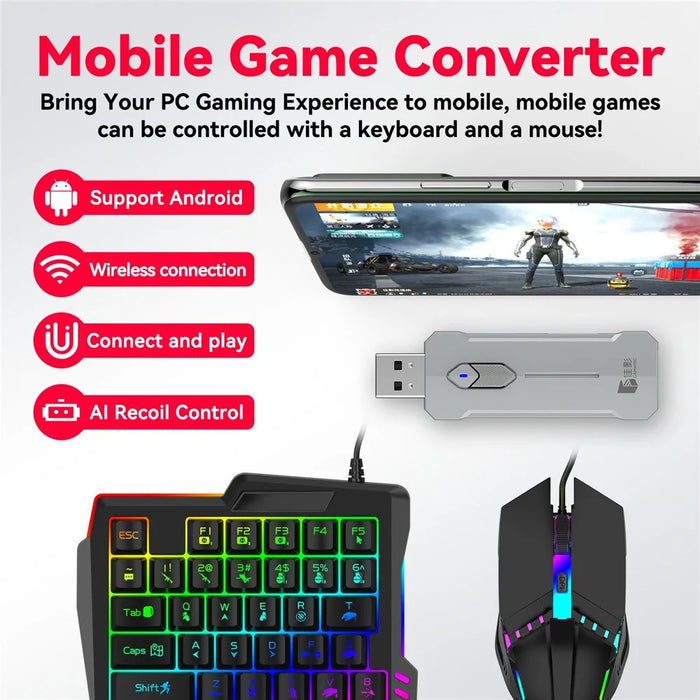 GAMWING X8 Pro Mobile Phone Game Converter AI Recoil Control Game Adapter Set with Keyboard, Mouse, Holder - 5