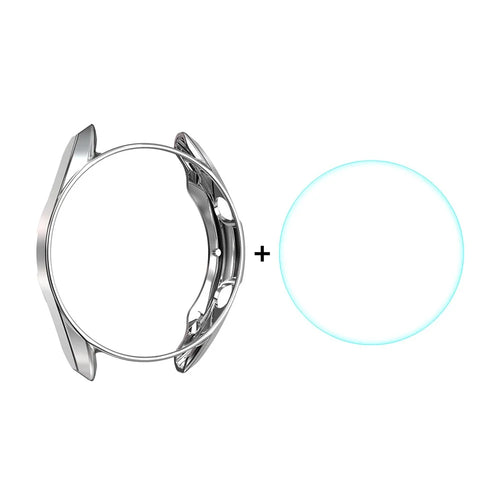 ENKAY HAT PRINCE 2 in 1 0.2mm 2.5D 9H Tempered Glass Screen Film +  Electroplating TPU Watch Protector Cover for Galaxy Watch3 45mm - Silver - 1