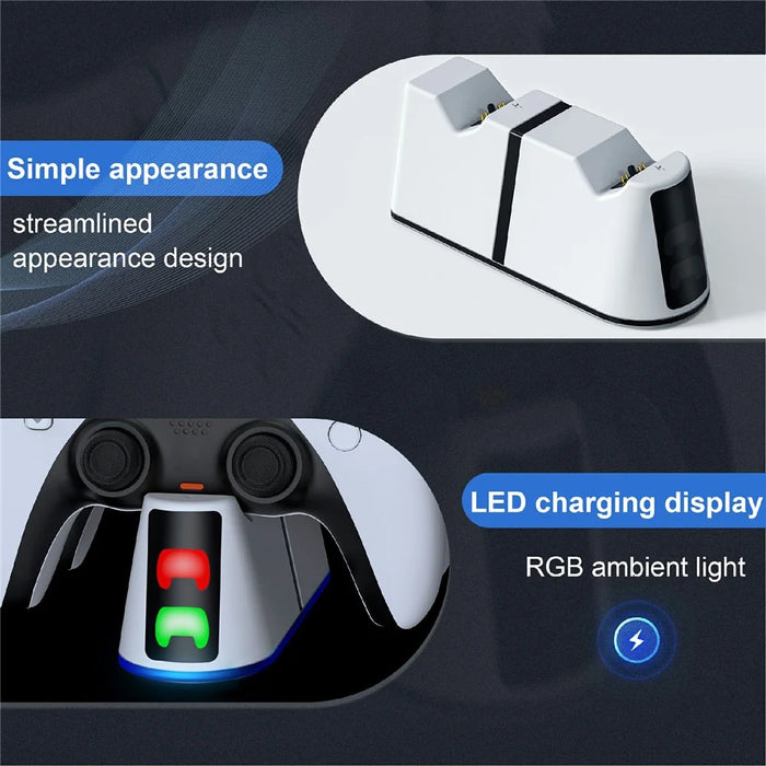 STARTRC GAMES Dual Charging Dock Charging Station for Sony PlayStation 5 / PS5 Slim Controller - White - 3