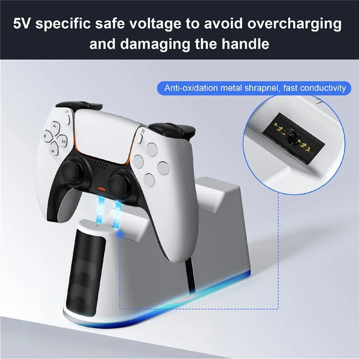 STARTRC GAMES Dual Charging Dock Charging Station for Sony PlayStation 5 / PS5 Slim Controller - White - 5