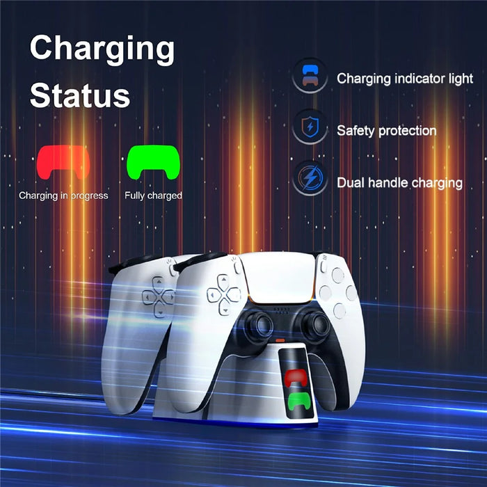 STARTRC GAMES Dual Charging Dock Charging Station for Sony PlayStation 5 / PS5 Slim Controller - White - 7