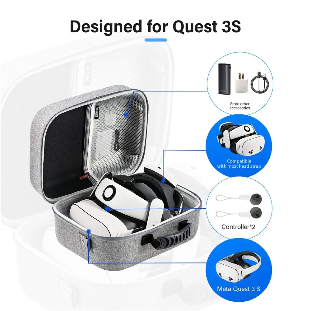 STARTRC GAMES For Meta Quest 3S Carrying Case Square Large Capacity Storage Bag - Grey - 4