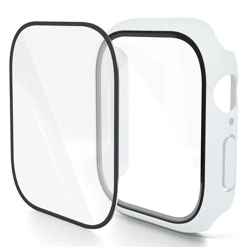 For Apple Watch Series 11 / 10 46mm Case Hard PC Watch Cover with Tempered Glass Screen Protector - White - 1