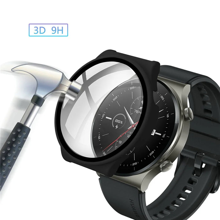 Rubberized PC Case Frame with Tempered Glass Screen Protector for Huawei Watch GT 2 Pro - Black - 2