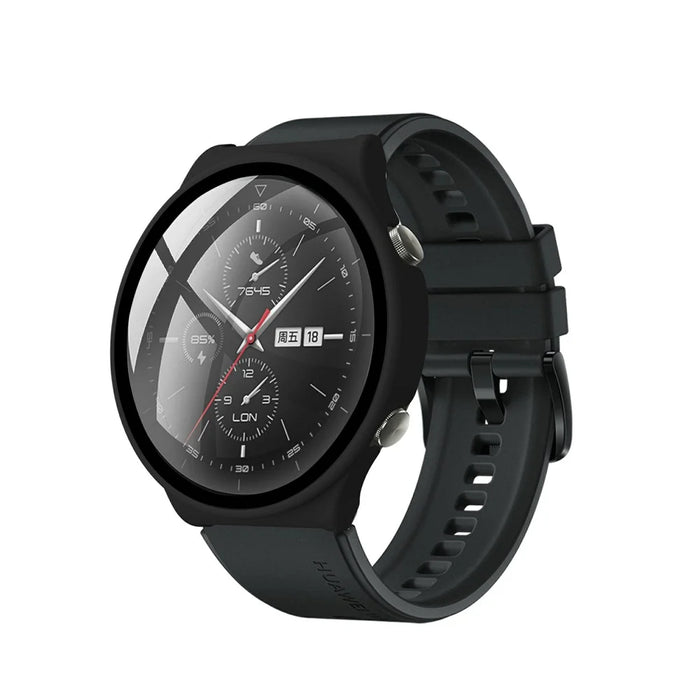 Rubberized PC Case Frame with Tempered Glass Screen Protector for Huawei Watch GT 2 Pro - Black - 3