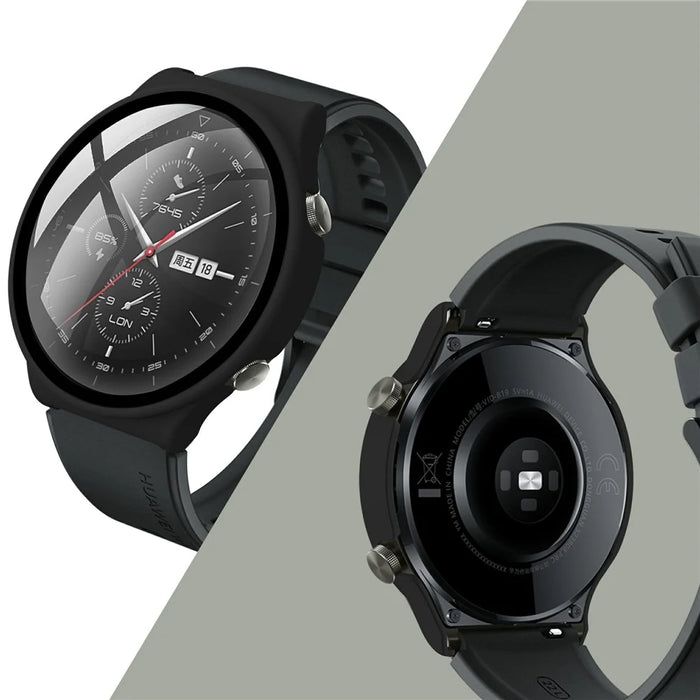 Rubberized PC Case Frame with Tempered Glass Screen Protector for Huawei Watch GT 2 Pro - Black - 6