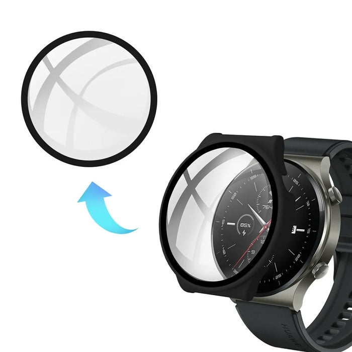 Rubberized PC Case Frame with Tempered Glass Screen Protector for Huawei Watch GT 2 Pro - Black - 7