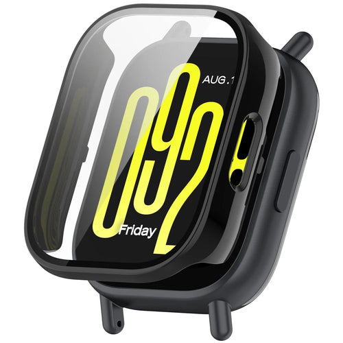 For Xiaomi Redmi Watch 5 Lite PC Cover Watch Frame Case with Tempered Glass Screen Film - Black - 1