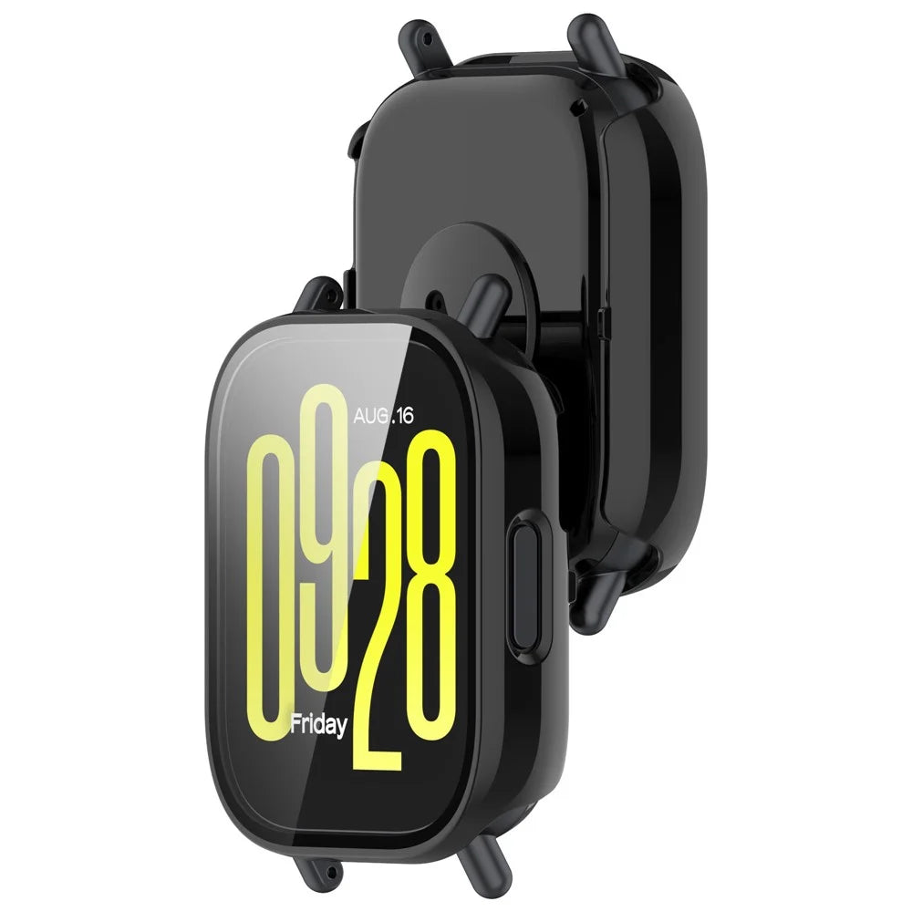 For Xiaomi Redmi Watch 5 Lite PC Cover Watch Frame Case with Tempered Glass Screen Film - Black - 6