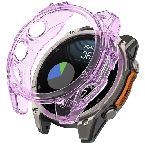 For Garmin Fenix 8 47mm TPU Case Drop-Proof Half Guard Watch Case Cover - Transparent Purple - 1