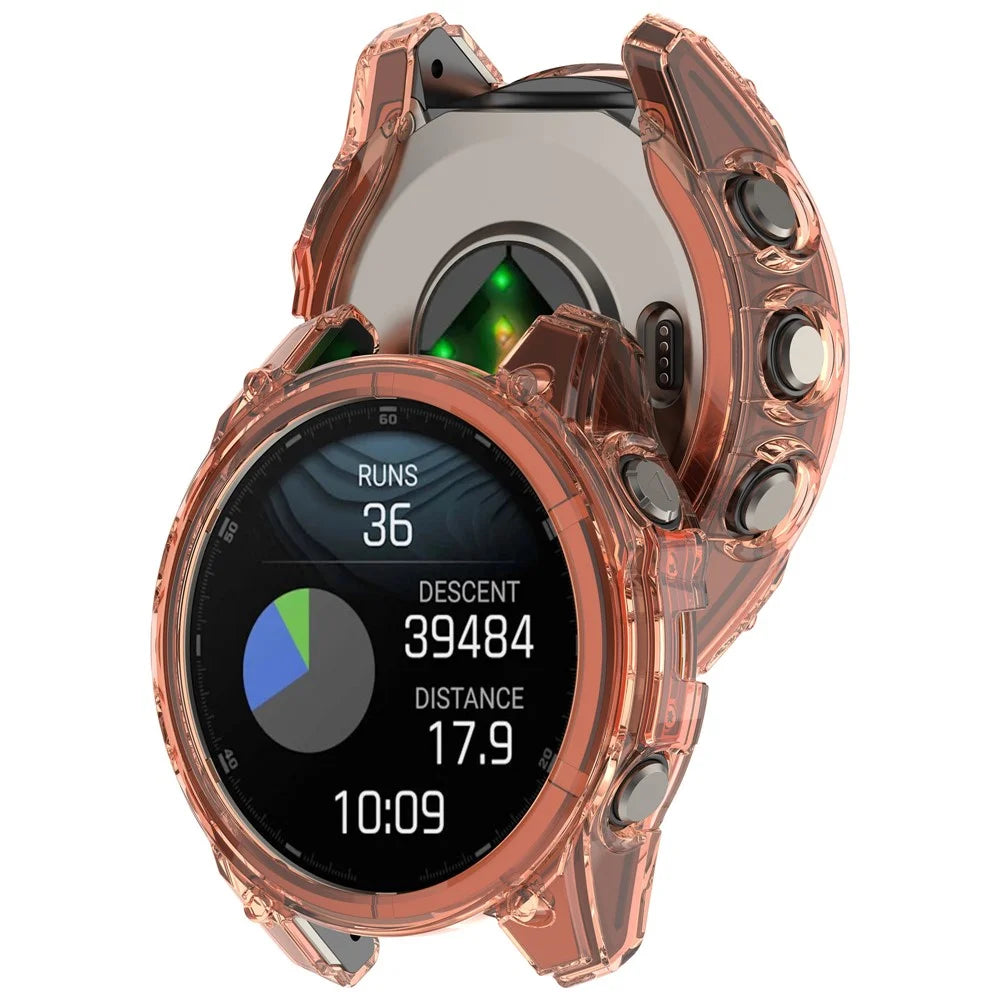 For Garmin Fenix 8 43mm TPU Case Drop-Proof Half Guard Watch Case Cover - Transparent Orange - 5