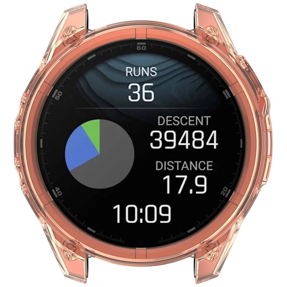 For Garmin Fenix 8 43mm TPU Case Drop-Proof Half Guard Watch Case Cover - Transparent Orange - 6