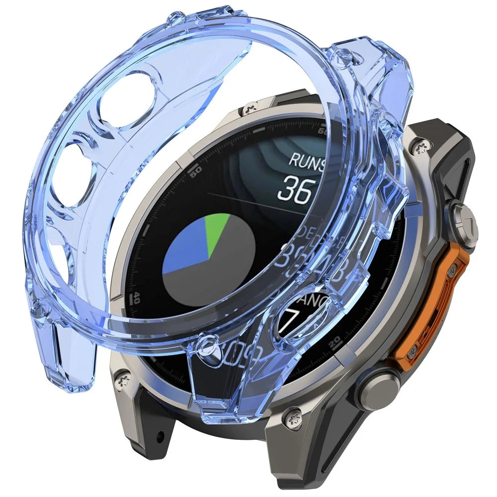 For Garmin Fenix 8 51mm Watch Case Half Wrapped Flexible TPU Protective Cover - Transparent Blue - 1