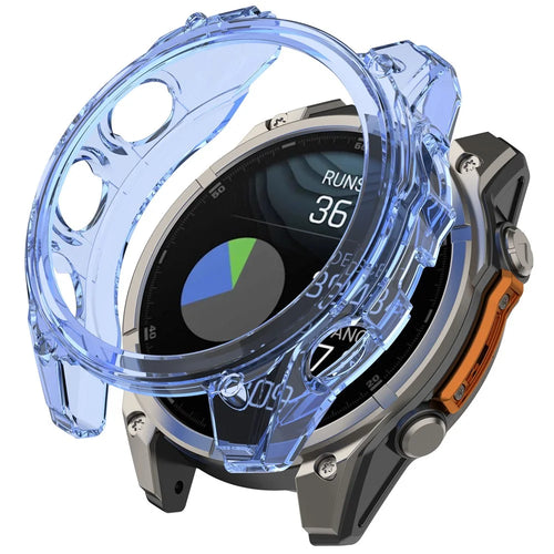 For Garmin Fenix 8 51mm Watch Case Half Wrapped Flexible TPU Protective Cover - Transparent Blue - 1