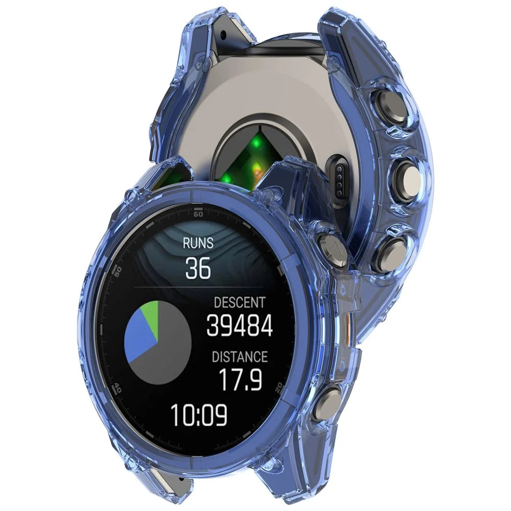 For Garmin Fenix 8 51mm Watch Case Half Wrapped Flexible TPU Protective Cover - Transparent Blue - 5