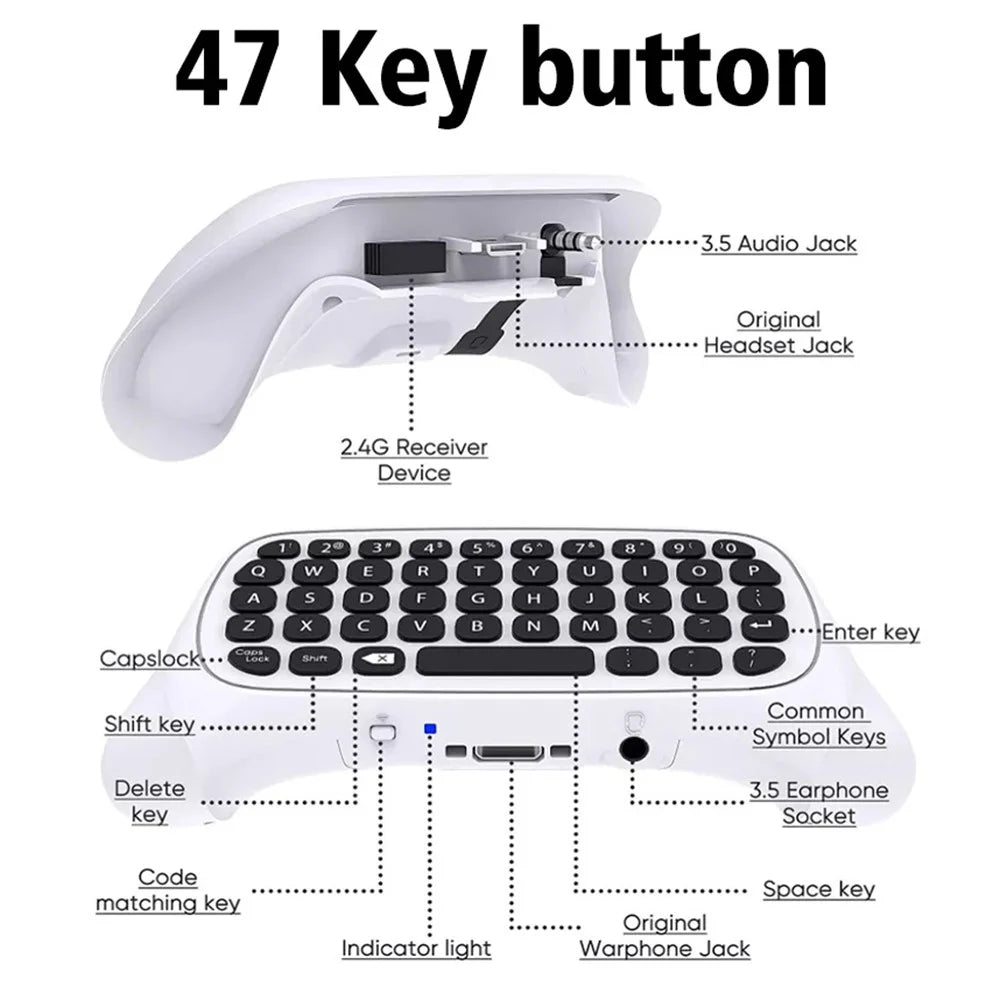 DATA FROG Gamepad Keyboard for Xbox Series X / Series S / One S / One Elite / One Game Controller 2.4G Wireless Keyboard - White - 6