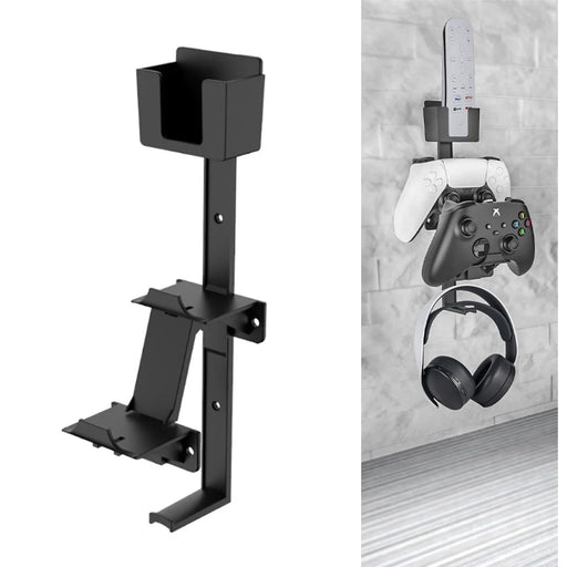 JYS P5-125 Multifunctional Bracket Universal Remote Controller Wall Mount with Headset Hanger for Xbox PS5 PS4 PS3 Nintendo Switch - Black - 1