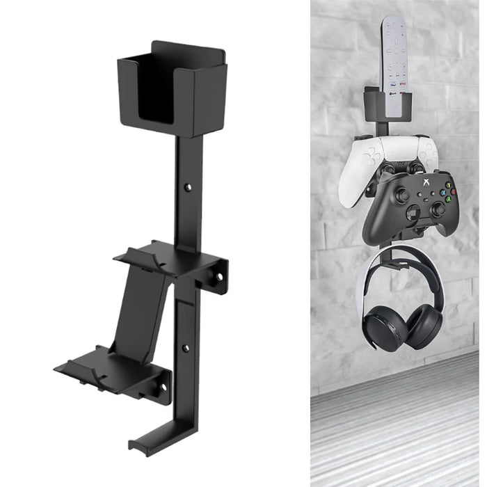 JYS P5-125 Multifunctional Bracket Universal Remote Controller Wall Mount with Headset Hanger for Xbox PS5 PS4 PS3 Nintendo Switch - Black - 1