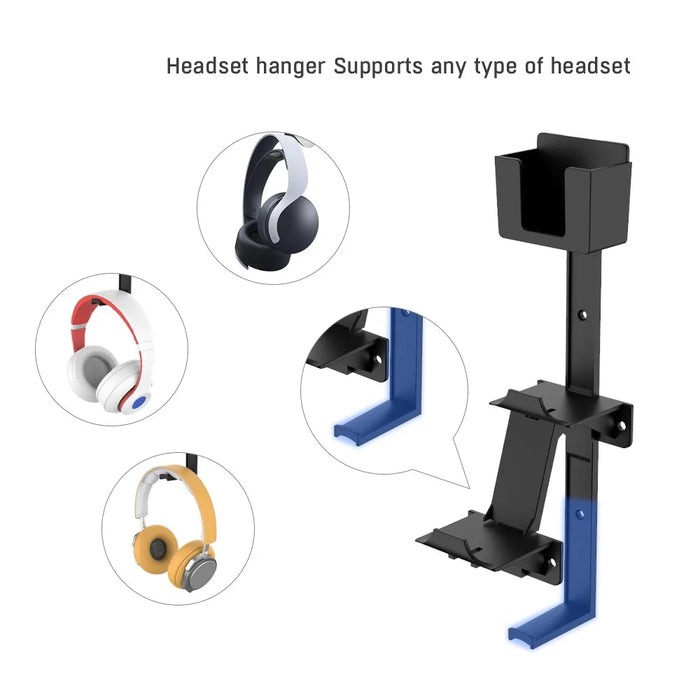JYS P5-125 Multifunctional Bracket Universal Remote Controller Wall Mount with Headset Hanger for Xbox PS5 PS4 PS3 Nintendo Switch - Black - 3